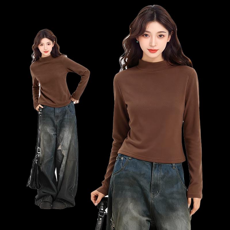 Huili Women s Fleece Lined Mock Neck Thermal Top M