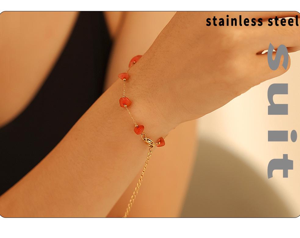 Retro French Natural Stone Necklace & Bracelet Set with Stainless Steel