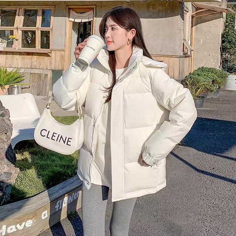 Womens White Duck Down Puffer Jacket Short Loose Hooded Winter Warm Coat Daily Casual Wear