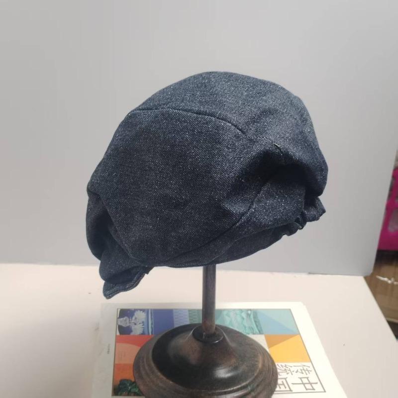 New niche design flipped-brimmed denim beret women's big head circumference showing face small newsboy hat