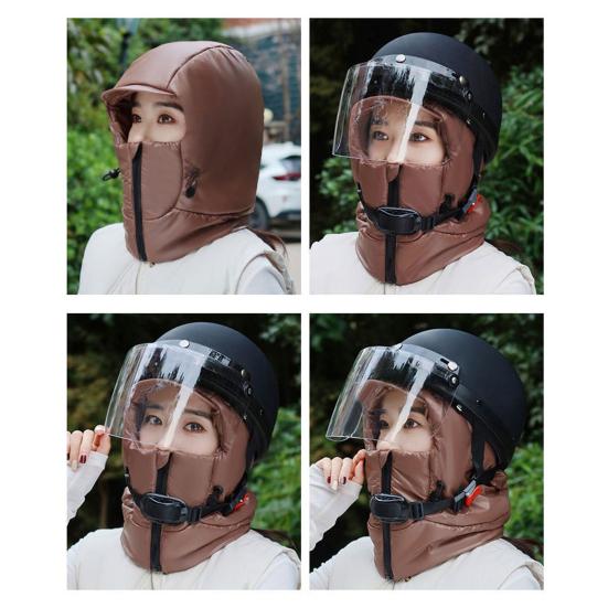 Winter Riding Hat Solid Color Thickened Brim Neck Wrap Windproof Warm Hat Adjustable Drawstring Design Skiing Hat