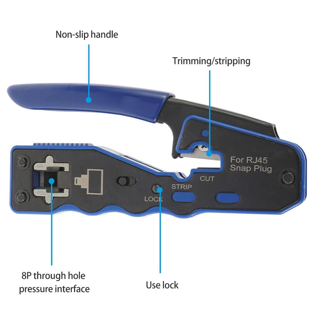 New RJ45 Crimp Tool Kit 8P Pass Through Crimping Tool Comfortable Handle Network Ethernet Cable Crimper Tool with Unshielded