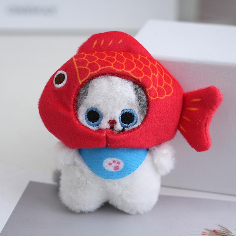 

Lovely Cartoon Cat Plush Keychain Made With Premium Plush Fabric And Padding White Cat Blue Scarf Red