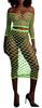 Neon Green Off-the-Shoulder Bustier and Fishnet Dress - Ouch! Glow - Combinations
