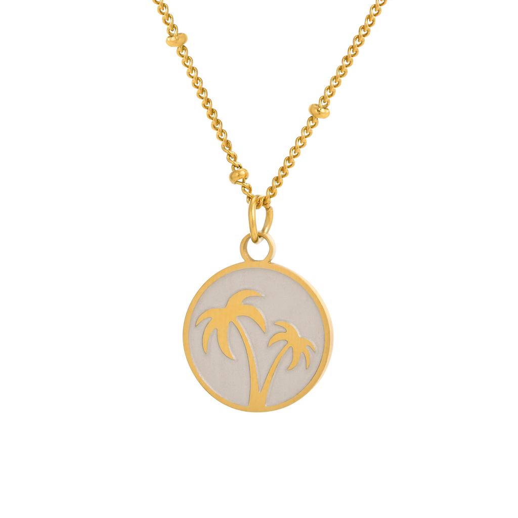 Jewelry Stainless Steel Button Chain Bead Chain Sand Round Brand Palm Tree Gold Necklace Female 1754