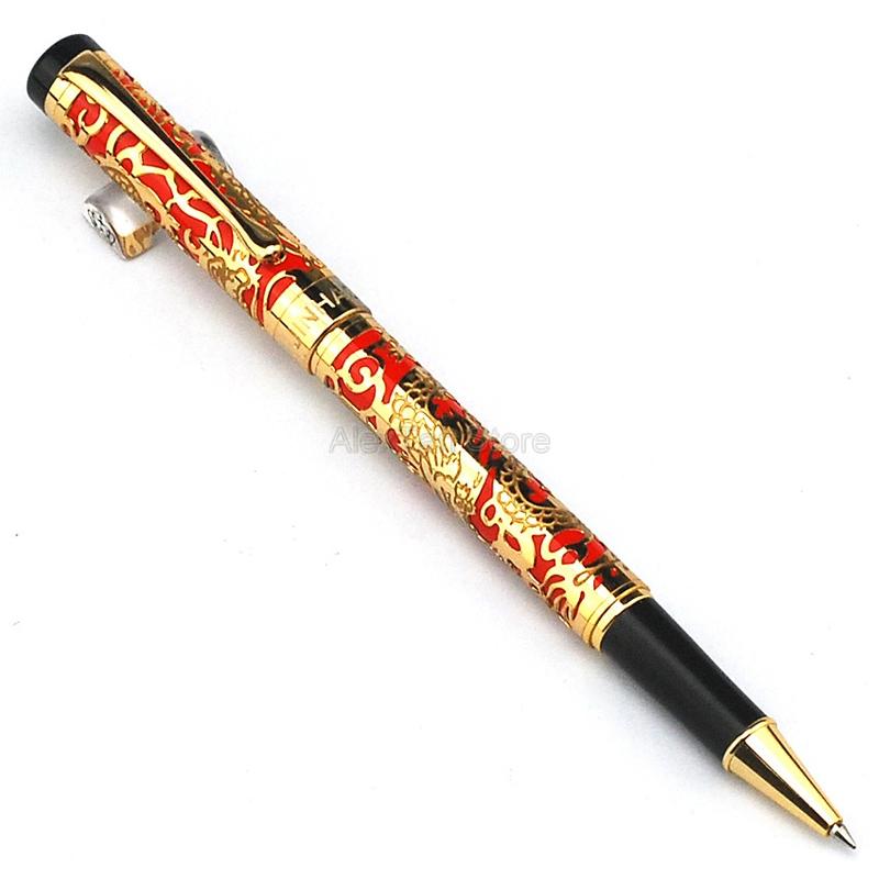 Jinhao 5000 Vintage Metal RollerBall Pen Dragon Texture Carving, Red & Golden Multicolor Rollerball Pen For Office School