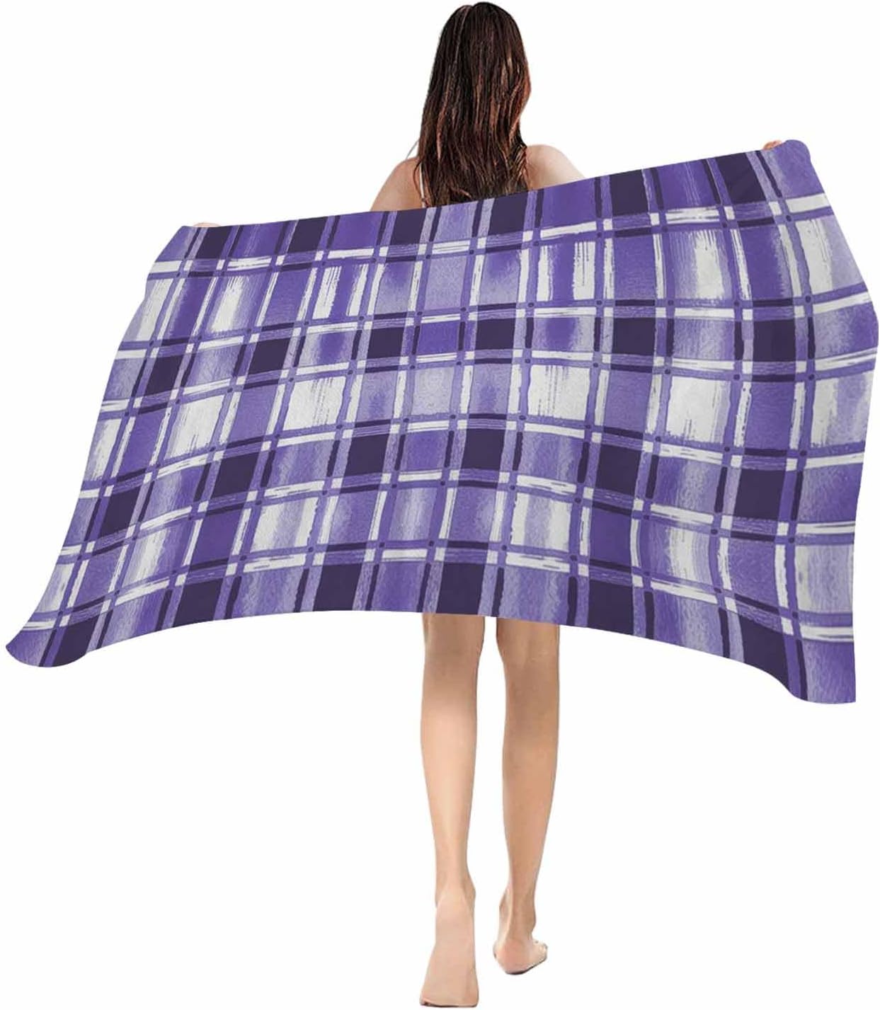 

Beach Towel Red Buffalo Plaid Bath Pool Towels Watercolor Check Stripes Soft Absorbent Beach Towel Lightweight Large Quick Dry W30*H60(CM)