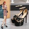 Super High Thin Heel Platform Sandals Black Sexy Nightclub Sky High Heels For Stage Model Catwalk Auto Show Women WZ-B14-81