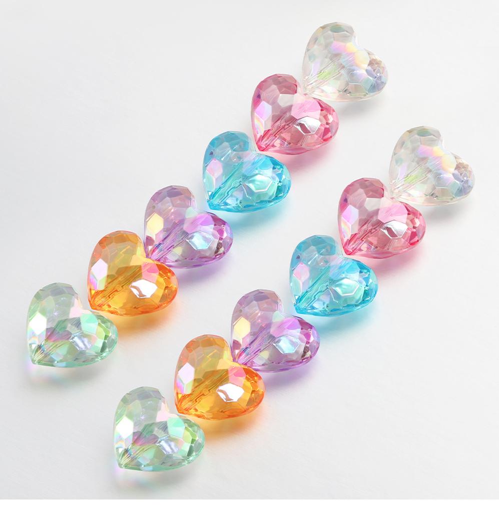 20pcs Acrylic Love Heart Beads Mixed Color Crystal Loose Spacer Beads for Jewelry Making Necklace Bracelet Handmade Accessories