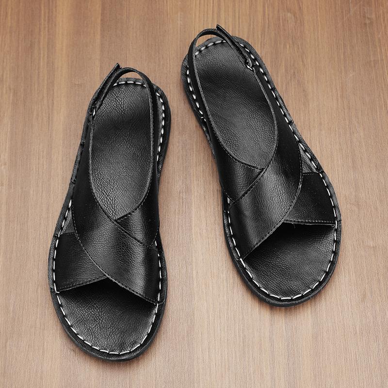 TUINANLE Leather Sandals, Breathable Men's Beach Shoes, Non Slip Soft Soled Cowhide Casual Sandals/slippers Women