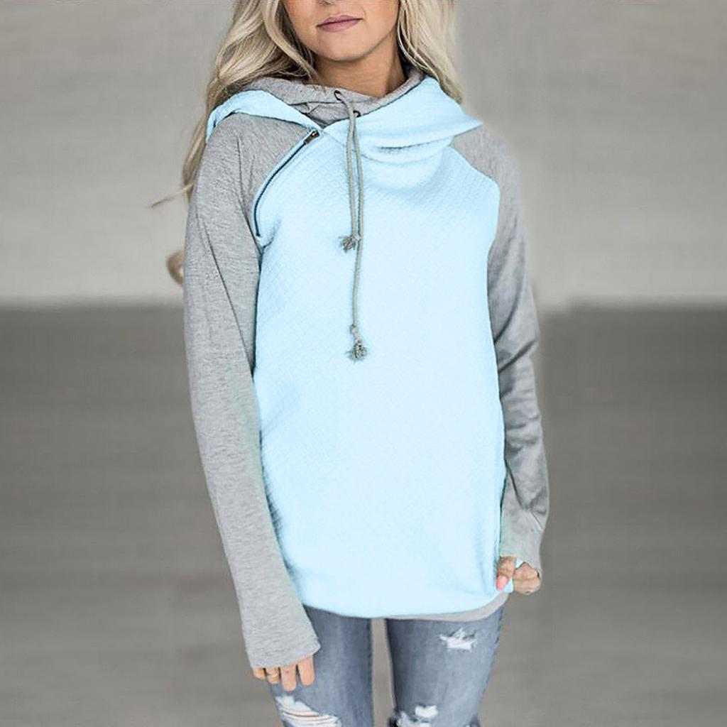Women's Zip Funnel Neck Hooded Sweatshirts Long Sleeve Pullover Hoodie Drawstring Hoody Raglan Pullover Tops