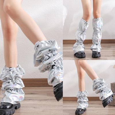Japanese Women Sweet Girl Leg Warmer Long Socks Harajuku Punk Drawstring Holographic Leg Cover with Adjustable Length