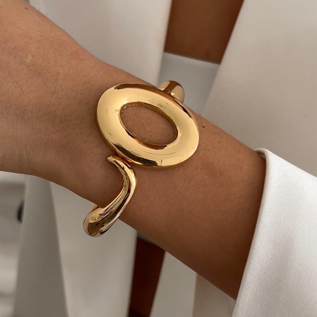 PuRui New Creative Design Irregular Geometric Heavy Metal Bangles for Women Trend Punk Hip Hop Open Spring Bracelet Zircon
