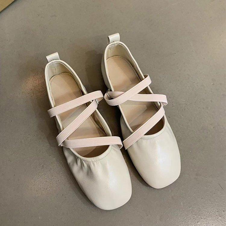 Soft Leather Version~ French Cross-strapped Red Mary Jane Shoes Flat Single Shoes Women's Shallow Mouth Evening Wind Fairy Ballet Shoes