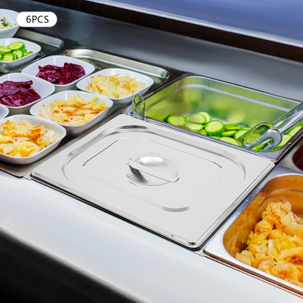 6pcs Stainless Steel Hotel Pan Cover,Silver Table Catering Food Pan Lid 32.5*26.5cm for Home Kitchens,Restaurants