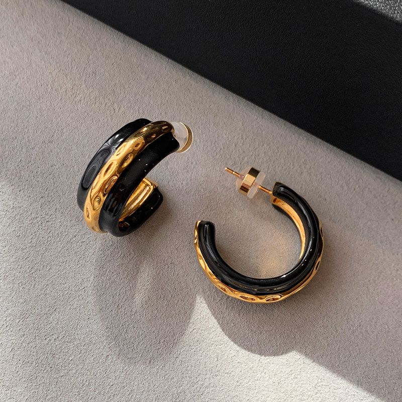 Fashion Medieval Black Gold Mixed Original Enamel Ring Female Special-Interest Design Fancy Vintage Ornament Index Finger Ring Black Gold/Pair