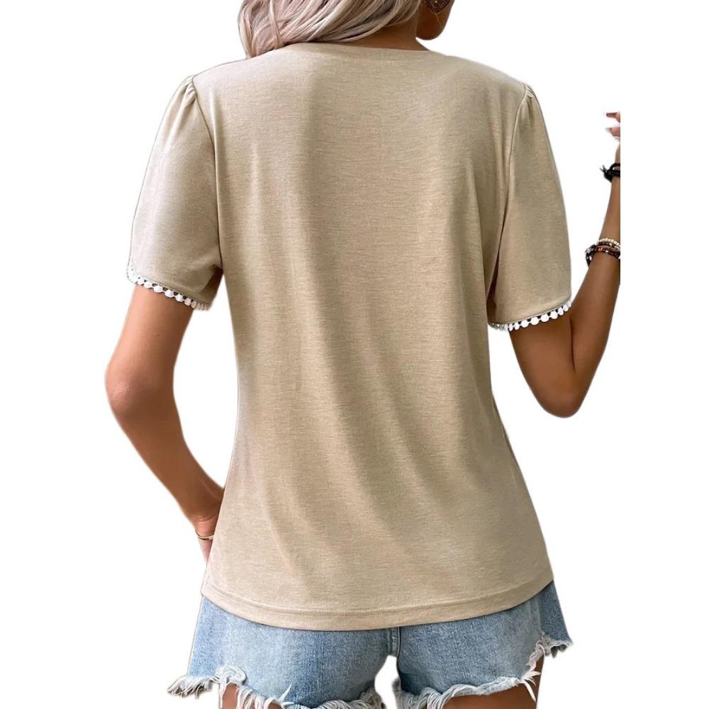 HNXC Damenmode, lässig, Sommer, einfarbig, kurzärmelig, O-Ausschnitt, Blusen und Hemden