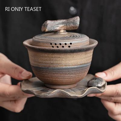Chinesische Grobkeramik Gaiwan Teetasse Retro Handgefertigt Keramik Teekanne Haushalts-Teebereiter Reise Tragbar Teegeschirr Zubehör