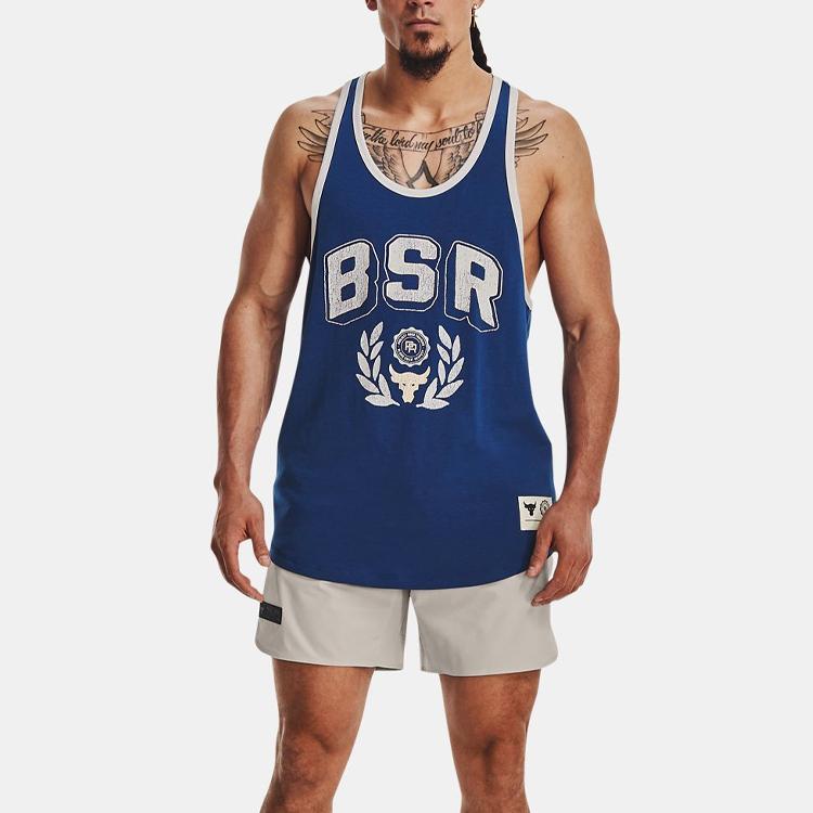 Under Armour Project Rock Printed Sleeveless Hoodie Men Tops Phantom-Blue 1376942-471