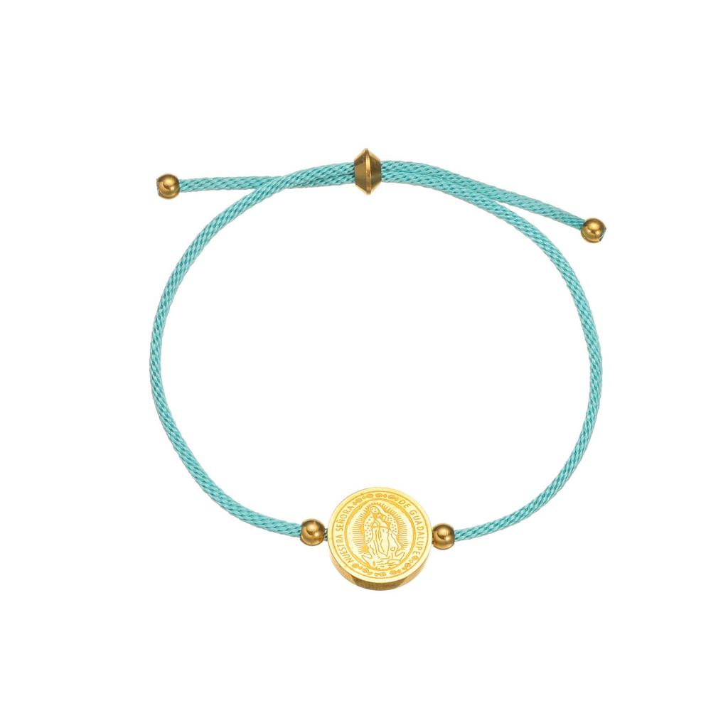 Minimalistisches blaues Seilarmband mit Herz-, Männchen- und runden Anhängern aus Edelstahl