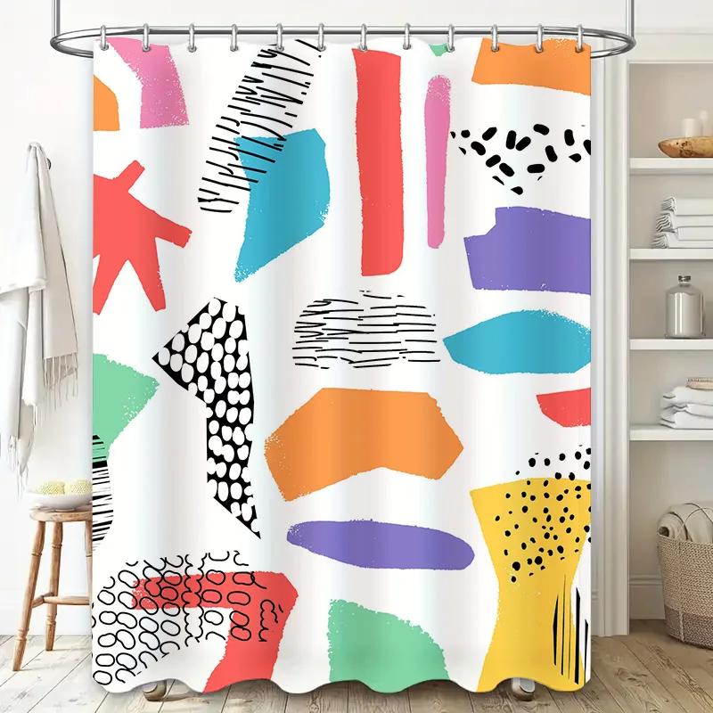Colorful Geometric Shower Curtain Bold Abstract Design For Modern Bathrooms Polyester Fabric With Hooks Set Multicolor Decorativ