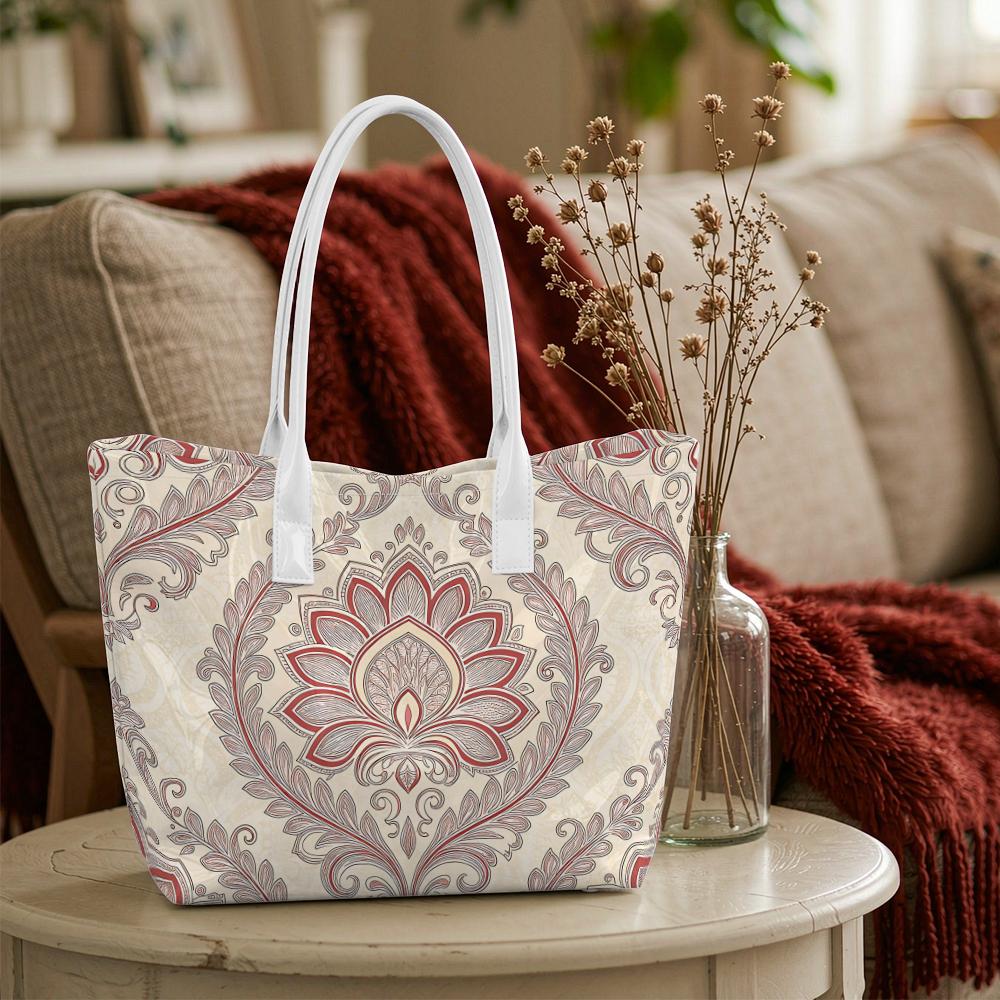 Vintage Floral Large Shoulder Tote Bag for Daily Commute Shopping Casual Carry Purse