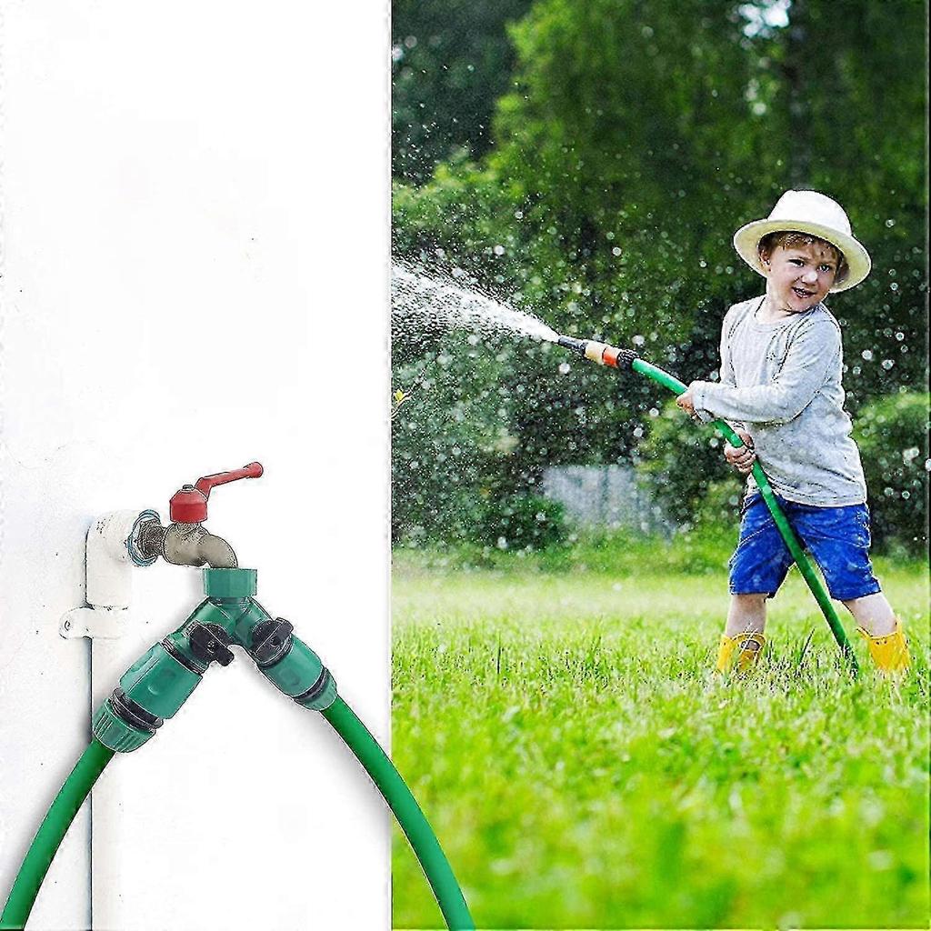 2 Piece Garden Hose Dispenser Set 2 Way Hose Connector Outdoor Y Valve Faucet Dispenser