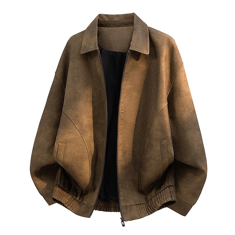 American retro men's leather jacket new pu locomotive tooling loose old money street simple leather jacket men