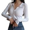 Women's Lapel Slim Fit Ribbed Button Sexy V-Neck Knitted Cardigan Sweater