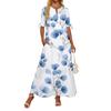Ladies Casual Fashion Temperament Elegant Waist Patchwork Floral Print Long Dress