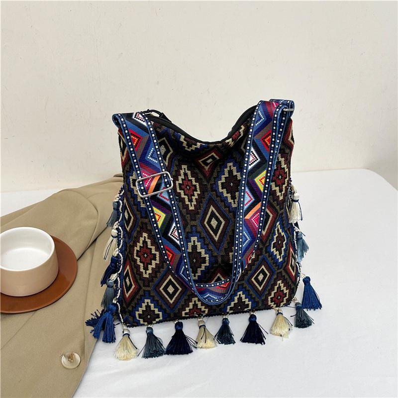 2024 Large Bohemian Tassel Tote: Ethnic Style Handbag & Crossbody