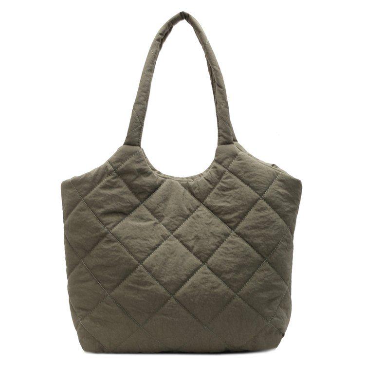 Korean Style Quilted Cotton Tote Bag - Large Capacity, Casual Shoulder Bag for Autumn/Winter 2025.