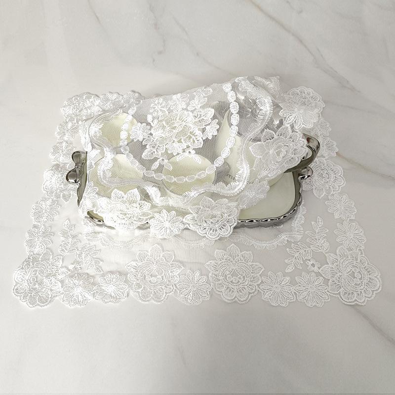 

Круглая Квадратная Кружевная Скатерть Покрывало Полотенце Вышитый Цветок Пылезащитная Прозрачная Сетка Белый Красивое Кружево Вышивка Накладка Покрывало Round small 33 cm белый