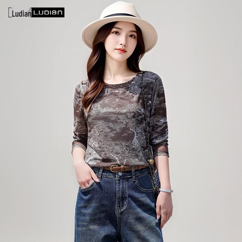 

Women s Floral Print Soft Gauze Long Sleeve T-Shirt 4XL