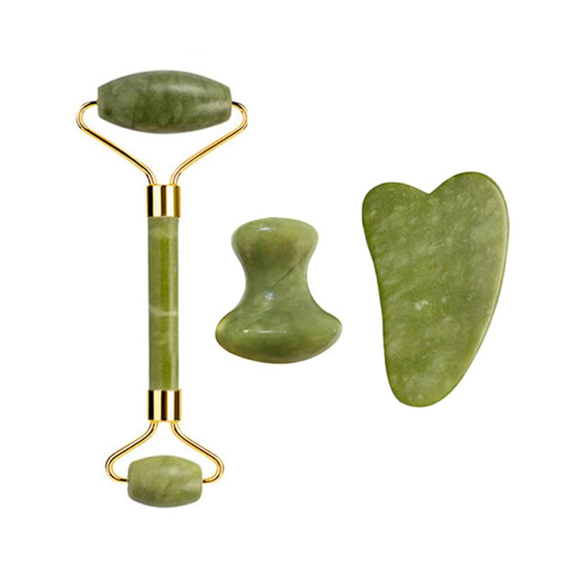 3pcs Natural Xiuyu Jade Roller Gua Sha Set Natural Stone Guasha Board Body Massage Facial Scraping Skin Care Tools