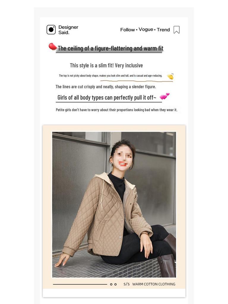 Women's Crack-Free Wash-Free Hooded Down Jacket - Short Style for Autumn and Winter 2025, Faux Two-Piece, Diamond Pattern.