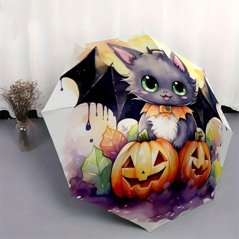 1pc Lovely Halloween Bat Pattern Beautiful Looking Automatic Folding Umbrella, 3 Folding, 8 Pole Frame Design, Durable and Suitable for Travel an