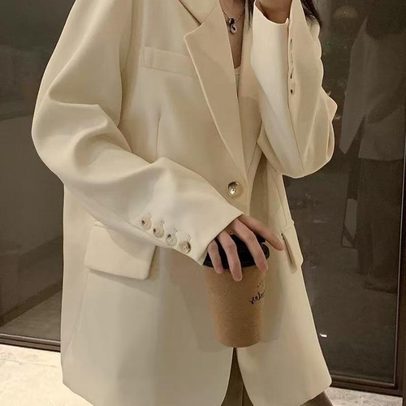 Korean Style White Blazer Loose Fit Spring Fall Jacket for Petite Women Casual Office Outfit