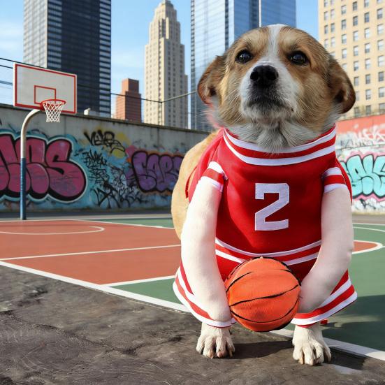 Dog Basketball Player Costume Funny Outfit with 3D Ball Cute Pet Basketball Apparel for Cosplay Photoshoot Festive Costume