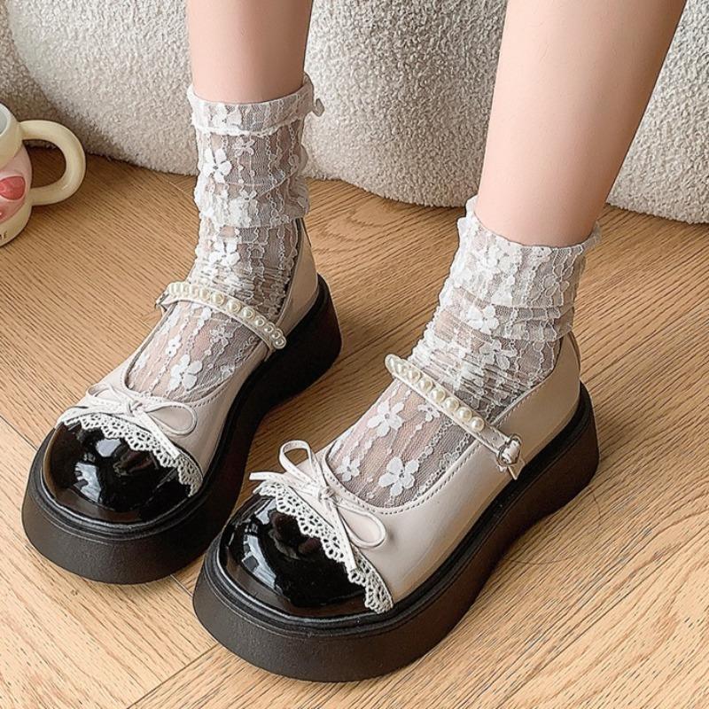 Platform Colorblock Mary Jane Single Shoes Women's Fashion Round Toe Shallow Mouth Slip Strap Non-Slip Low Top Shoes