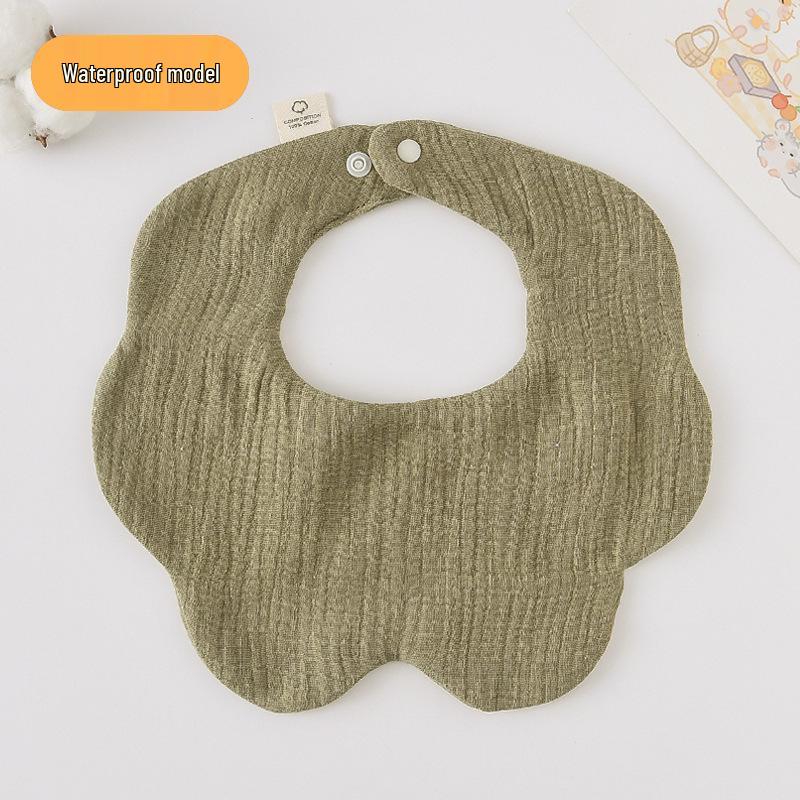 Korean-Style Solid Color Gauze Baby Petal Bib, Soft 7-Layer Waterproof, All Cotton, Class A