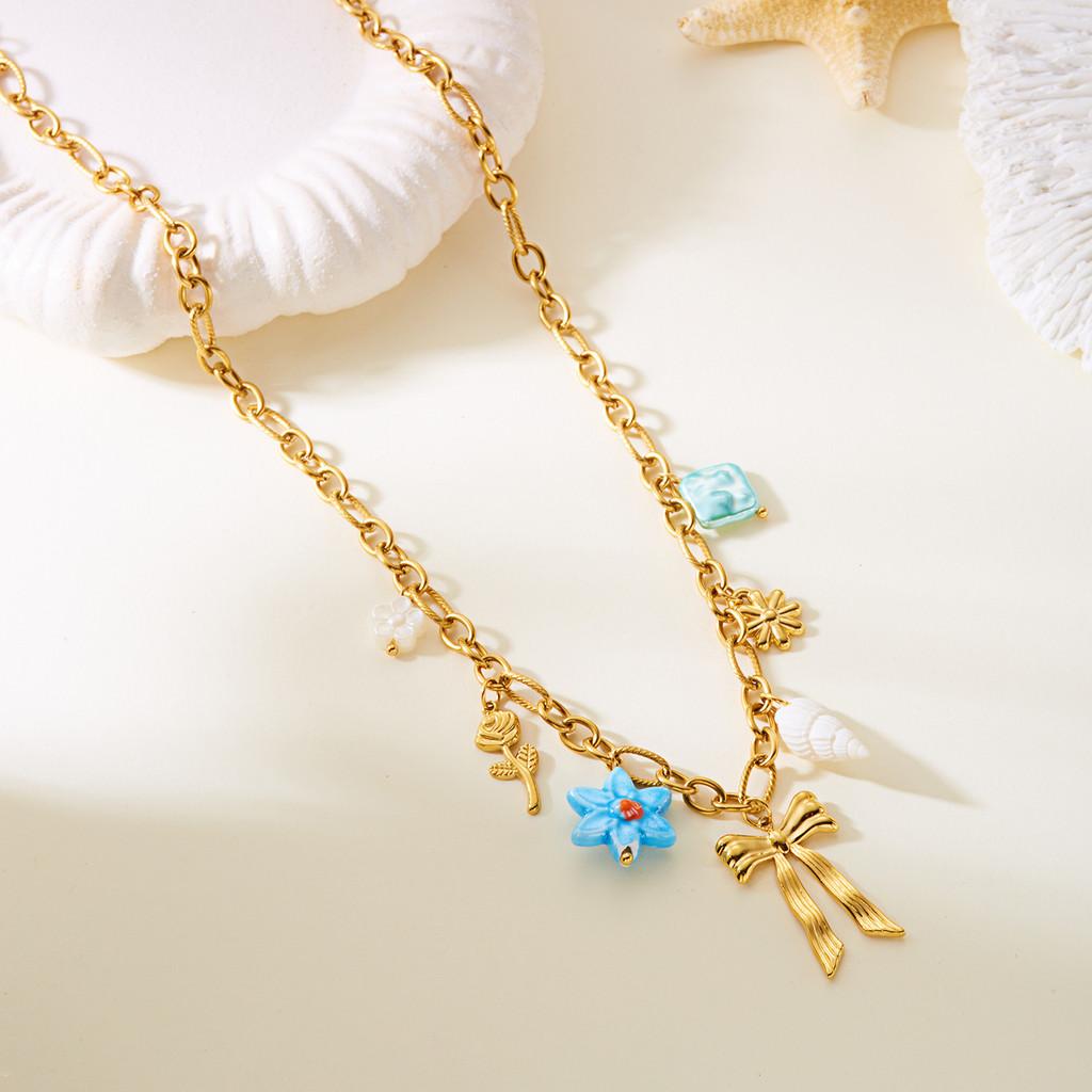 Summer Beach Vacation Jewelry Multilayer Stainless Steel Crab Shell Turtle Pendant Necklace For Women