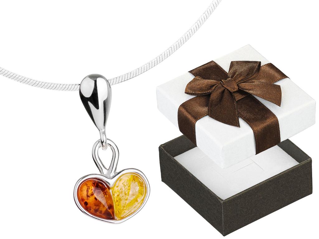 Small Silver Short Women's Necklace Heart With Amber Heart Choker 32