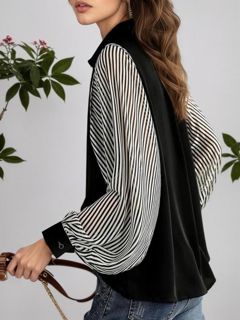 2026 European & American Fashion: Women's Chiffon Velvet Slimming Style Top for Spring/Autumn
