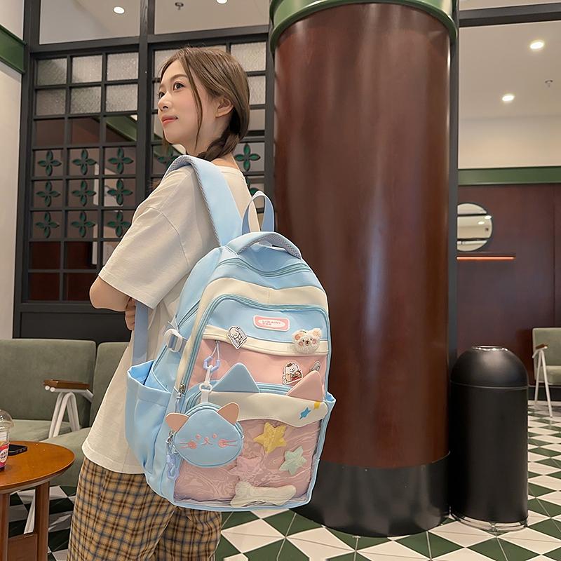 Large Capacity Junior Senior High School Schoolbag Women's Cartoon Color Contrast Backpack
