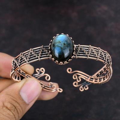 Labradorite Bangle Copper Wire Wrapped Cuff Bracelet Labradorite Jewelry Adjustable Bracelet Gemstone Cuff Bracelet Handmade Bangle For Gift
