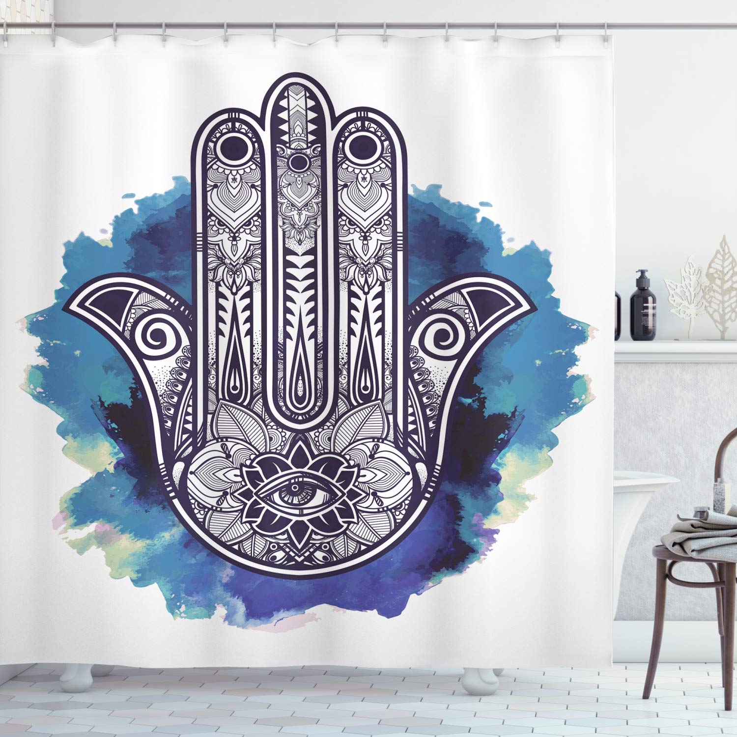 

Gold Hamsa Hand Shower Curtain,Boho Chic Mandala Bath Curtain Bohemian Hippie Bathroom Decor Paisley Tribal Tie Dye Curtain Sets W60H190(CM)-1 Pcs