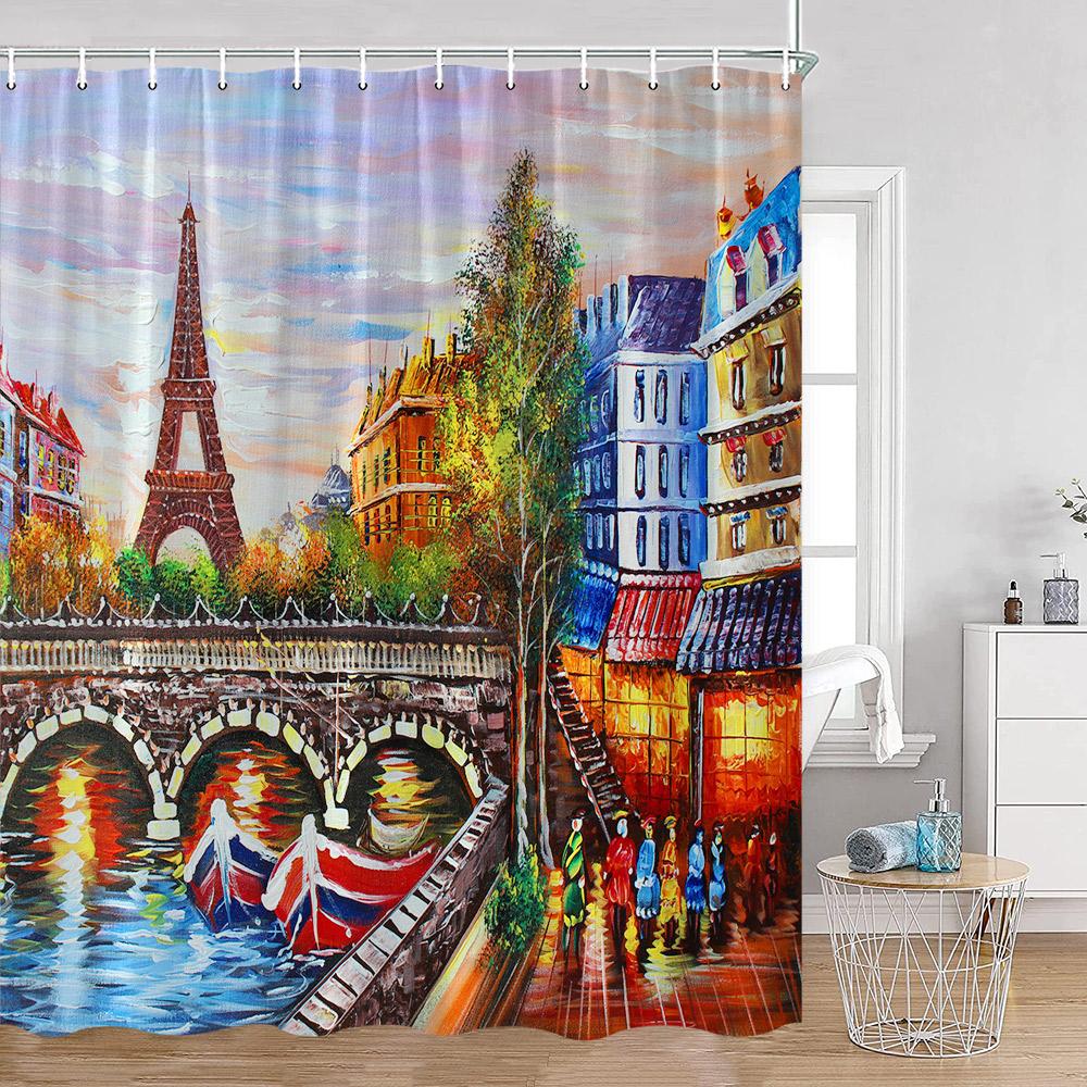 Fashion Paris Tower Shower Curtains European City View Aesthetic Bathroom Curtain Polyester Fabric Bath Decorations for Home