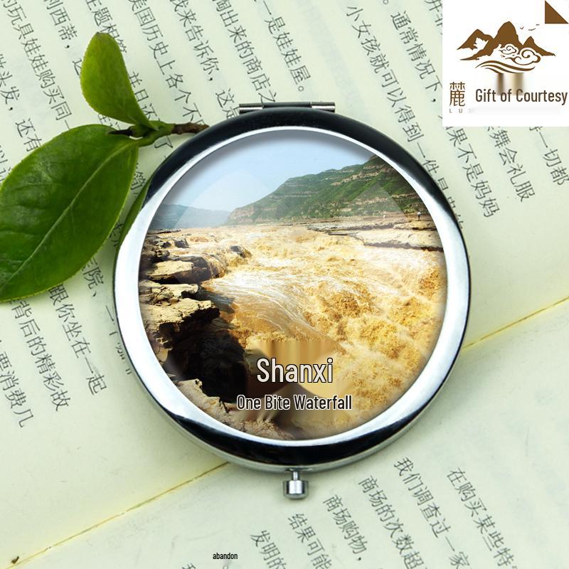 Shanxi Pingyao Hukou Waterfall & Yungang Scenic Souvenir Folding Mirror