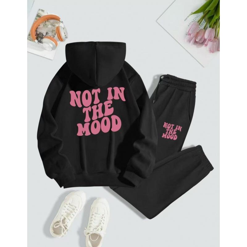 Unisex American Style Velvet Hoodie Set with Letter Print
